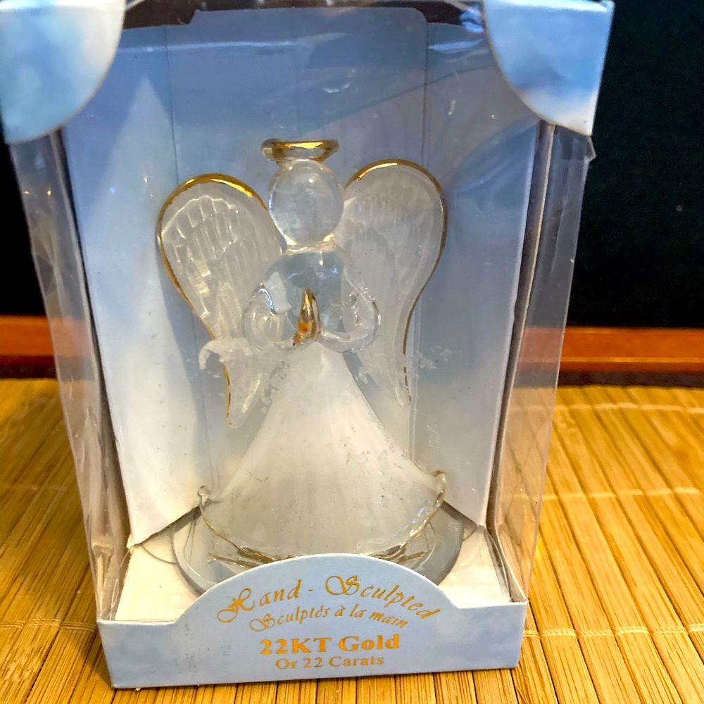 22kt gold hand-sculpted and hand-painted crystal angel ornament